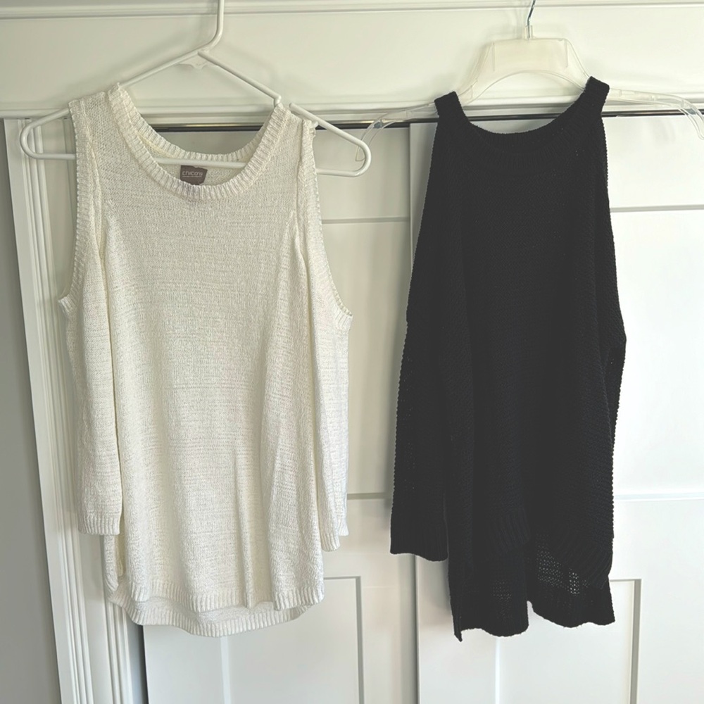 2 pairs of open shoulder long sleeve sweater shirts